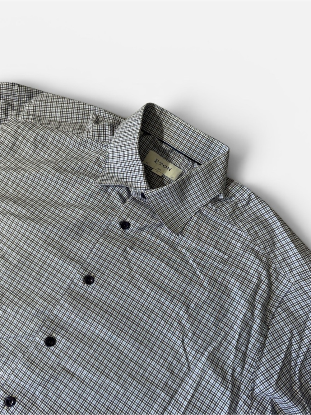 Eton mens 17 43 XL slim fit blue white check poplin dress shirt EUC